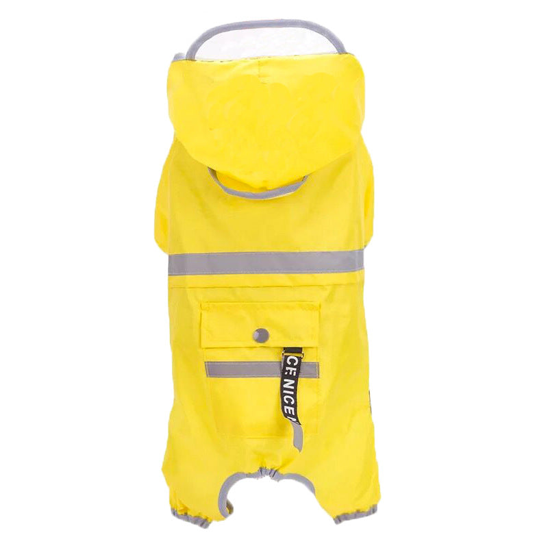 Waterproof dog raincoat with transparent hood and reflective strips