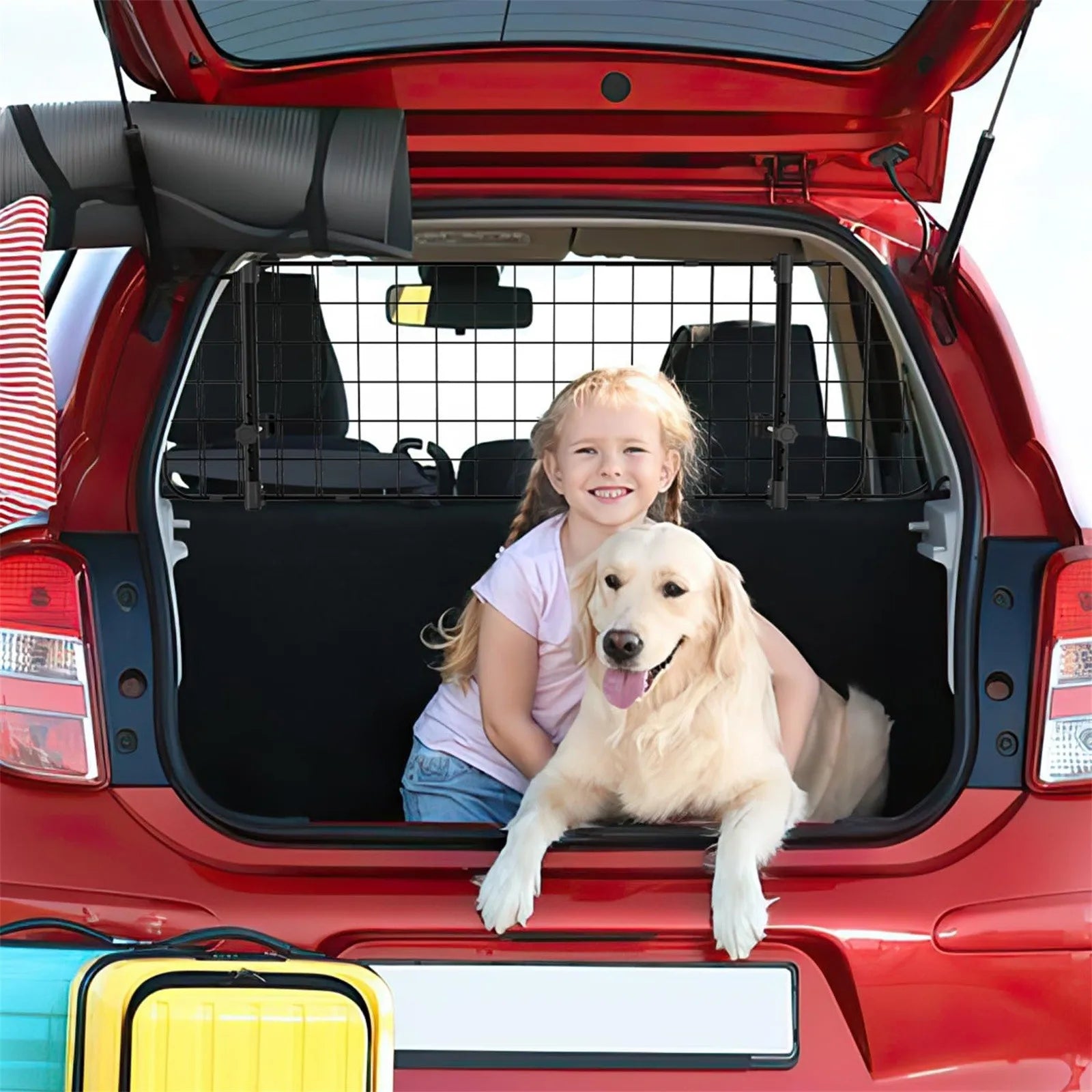 Dog Guard Car Large Dog Gate Pet Animal Safety Fence Iron Mesh Guard Barrier for Car Trunk 16'' Width Car Dog Partition Grid