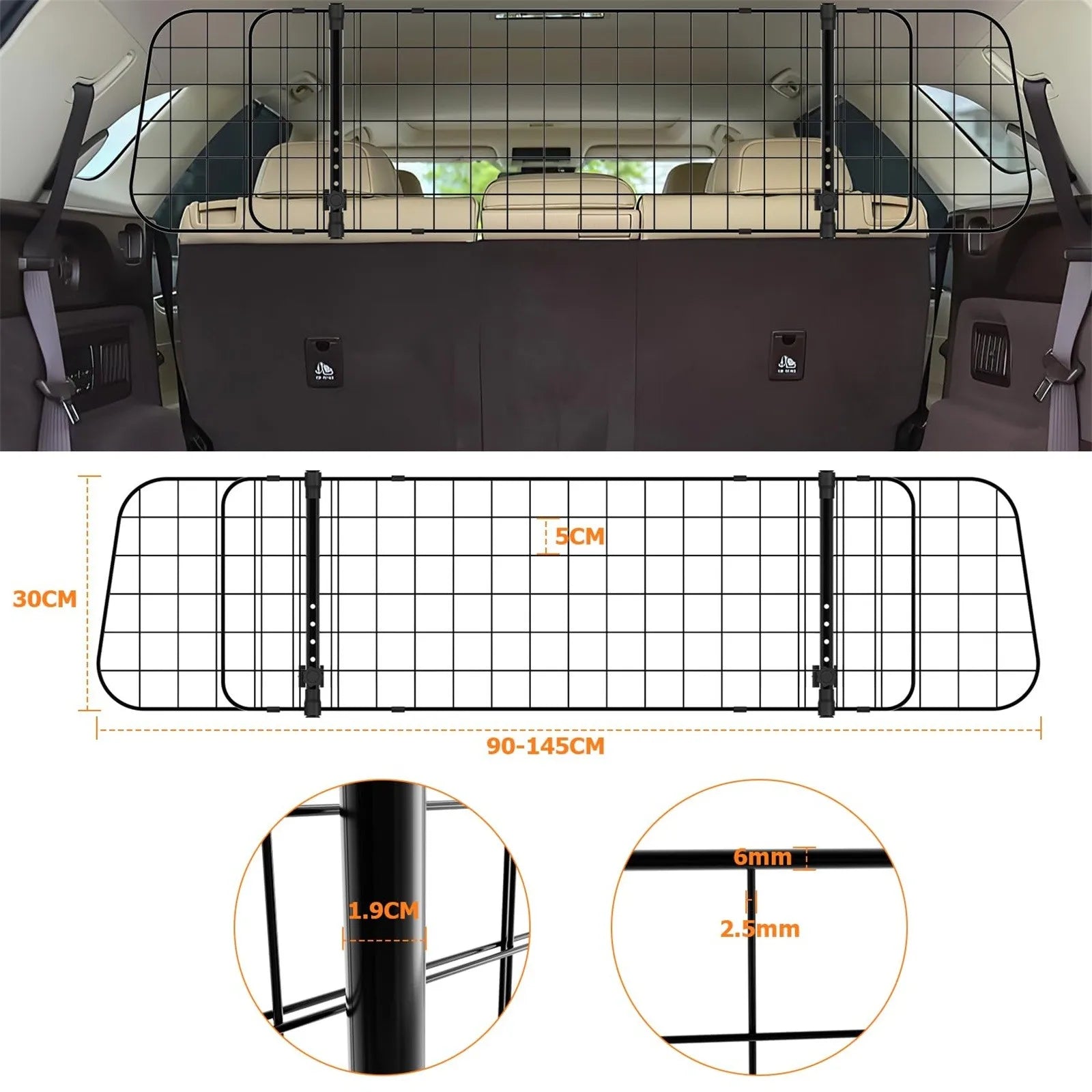 Dog Guard Car Large Dog Gate Pet Animal Safety Fence Iron Mesh Guard Barrier for Car Trunk 16'' Width Car Dog Partition Grid
