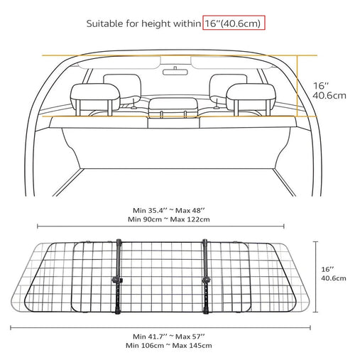 Dog Guard Car Large Dog Gate Pet Animal Safety Fence Iron Mesh Guard Barrier for Car Trunk 16'' Width Car Dog Partition Grid