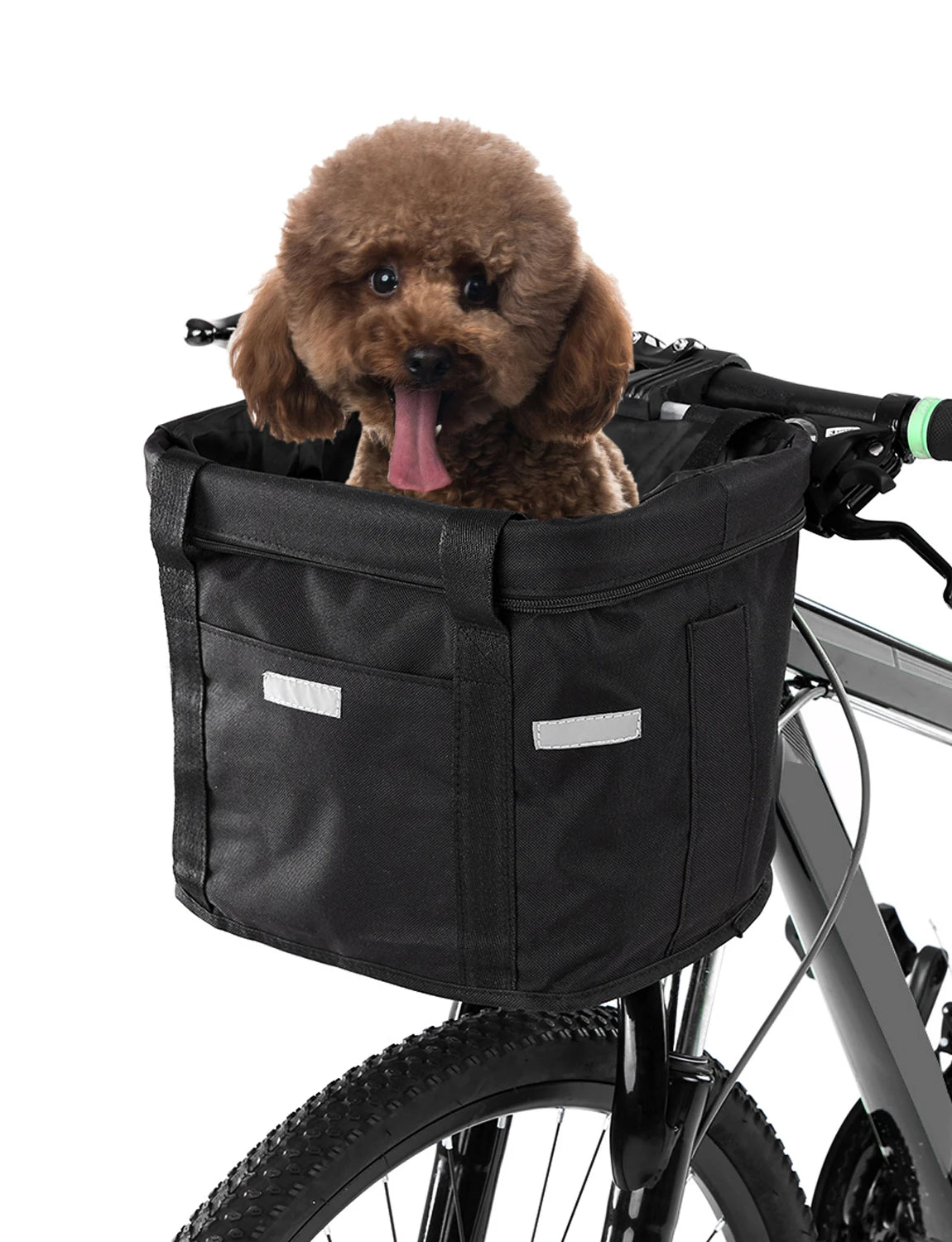 Dog Bike Basket – Waterproof Foldable Handlebar Pet Carrier for Small Dogs & Cats, Removable Front Bicycle Basket with Aluminium Frame, Holds up to 17 lb