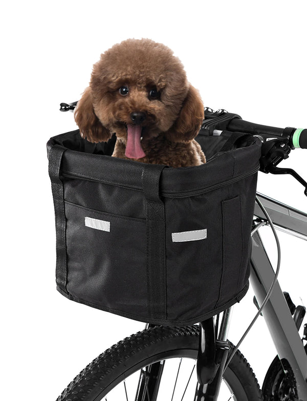 Dog Bike Basket – Waterproof Foldable Handlebar Pet Carrier for Small Dogs & Cats, Removable Front Bicycle Basket with Aluminium Frame, Holds up to 17 lb